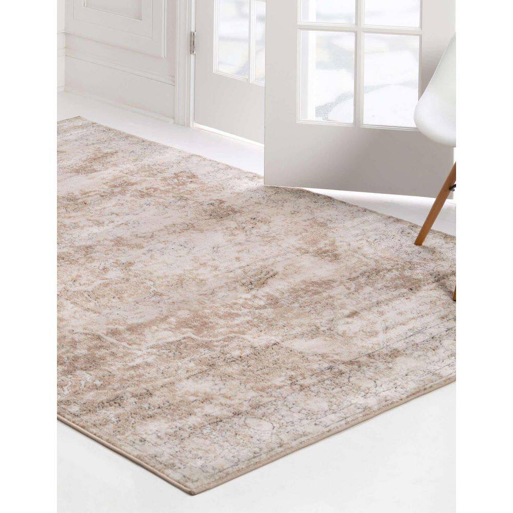 Ivory and Gray Geometric Synthetic 6' x 9' Area Rug