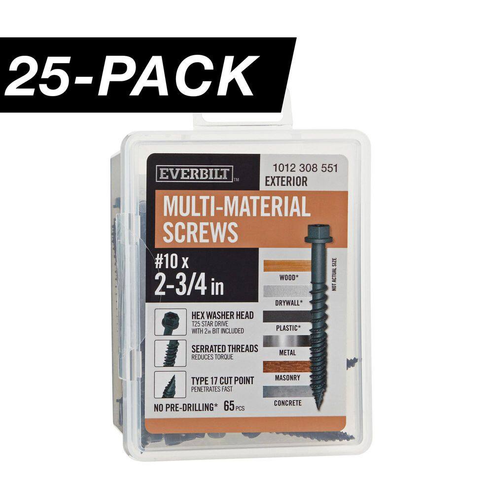25-Pack #10 x 2-3/4 in. Black 6-Lobe Drive Exterior Washer Hex Head Multi-Material Screw (25 lbs. / 1,625-Piece ) price history on PriceWatchPro
