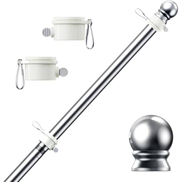 5 ft. Stainless Steel Flagpole with Anti-Tangle Rings for 3 x 5 Flags, Rustproof Outdoor Flag Pole, No Bracket, Silver