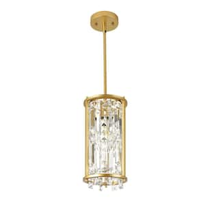 Jasslynn 60 Watt 1 Light Elegance Golden Pendant Light with Cylinder Crystal Shade for Kitchen Foyer Bathroom