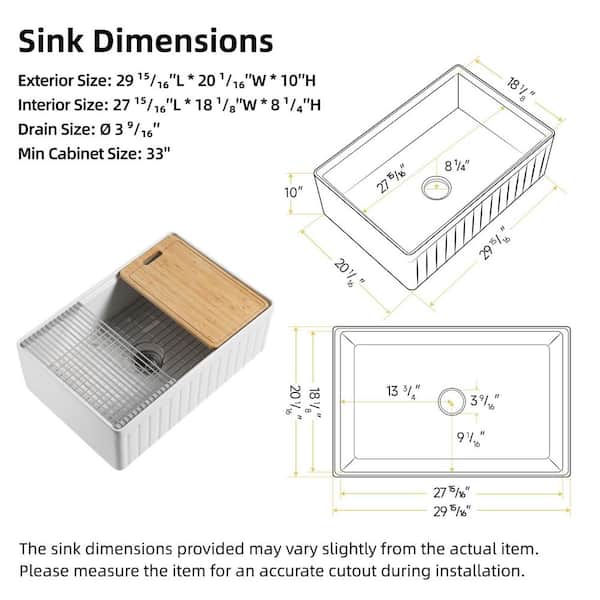 30 in. x 20 in. Reversible Fireclay Workstation Kitchen Sink in Farmhouse Design w/ Deep Single Bowl and Key Accessories
