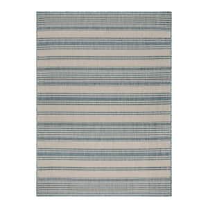 Bernadette Blue/White 5 ft. x 7 ft. Rectangle Striped Polypropylene Area Rug