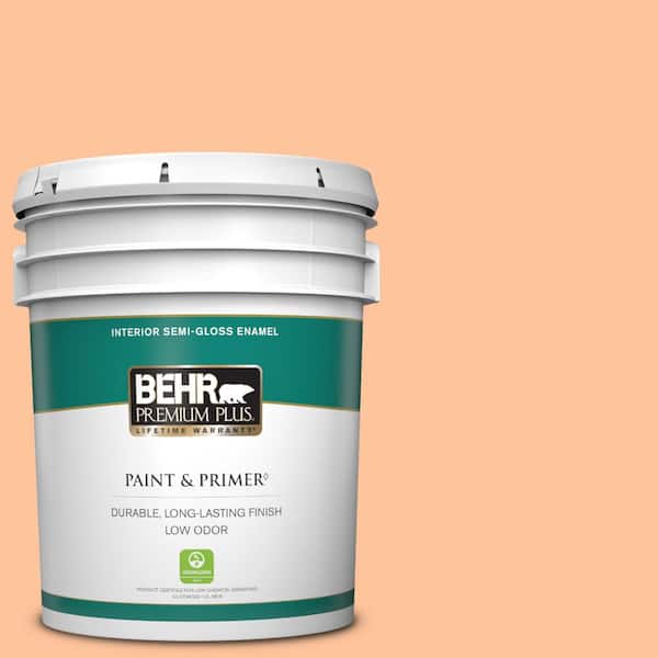 BEHR PREMIUM PLUS 5 gal. #260B-4 Orange Sherbet Semi-Gloss Enamel Low Odor Interior Paint & Primer