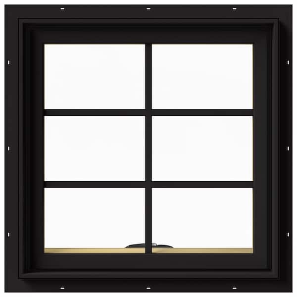 JELD-WEN 24 in. x 24 in. W-2500 Series Black Painted Clad Wood Awning Window w/ Natural Interior and Screen