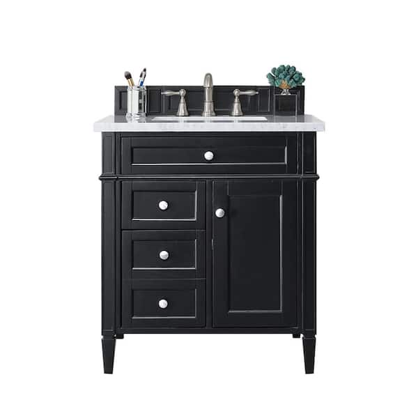 James Martin Vanities Brittany 30 in. W x 23.5 in.D x 34 in. H Single Vanity in Black Onyx with Quartz Top in Eternal Jasmine Pearl