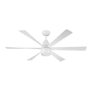 Quirk 54 in. Indoor/Outdoor White Finish Ceiling Fan with Smart Wi-Fi Enabled Remote and Integrated LED Light