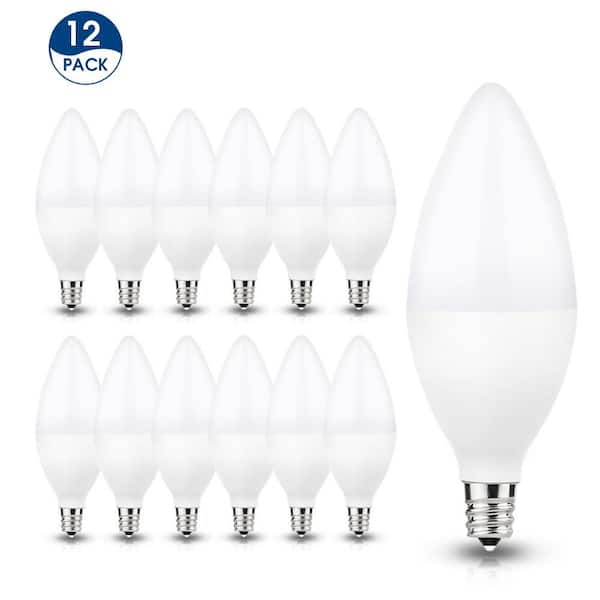 YANSUN 60-Watt Equivalent 6W C11 Non-Dimmable LED Candle Light Bulb E12 Base in Daylight 5000K (12-Pack)