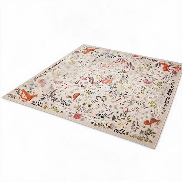 Light Brown 10 ft. X 13 ft. Animal Pattern Washable Low Pile Non-Slip Stain Resistant PeacockDeer Design Indoor Area Rug