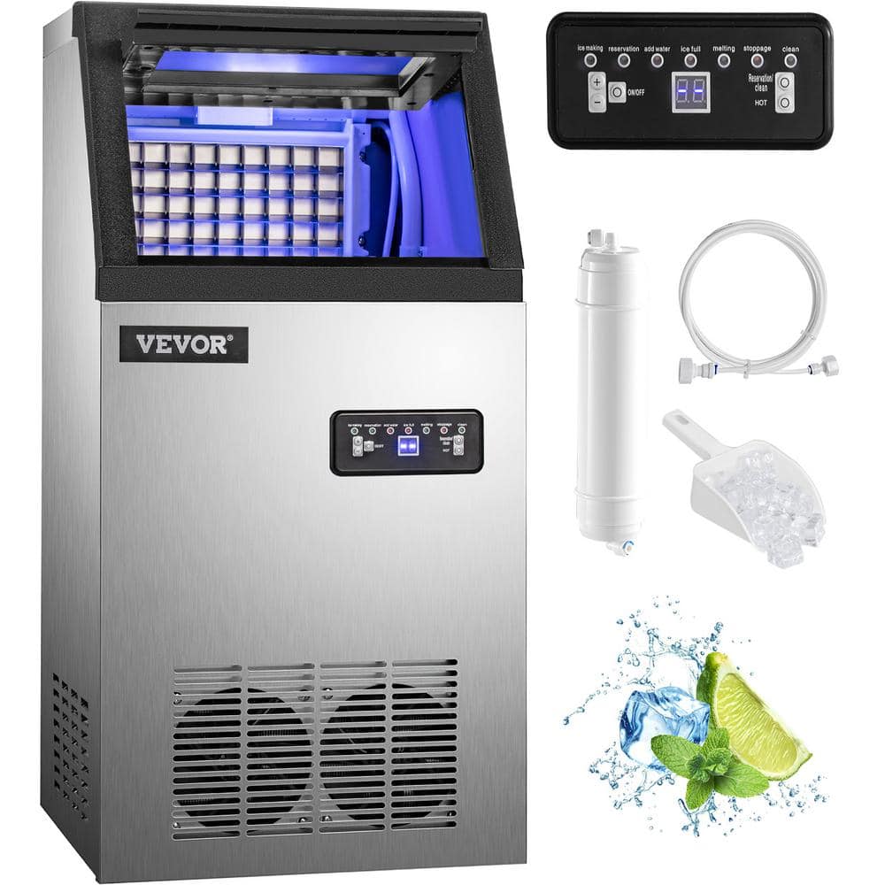 VEVOR 88 lb. / 24 H Ice Machine Commercial Stainless Steel Auto Clean Freestanding Ice Maker Machine in Silver