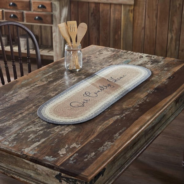 VHC Brands Finders Keepers 12 in. W x 36 in. L Gray Our Country Home Oval Cotton Blend Table Runner