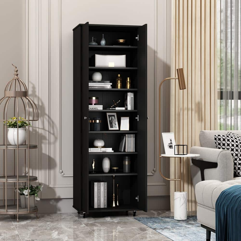 FUFU&GAGA 70.9 in. H Black Wood Storage Cabinet Bookcase with ...