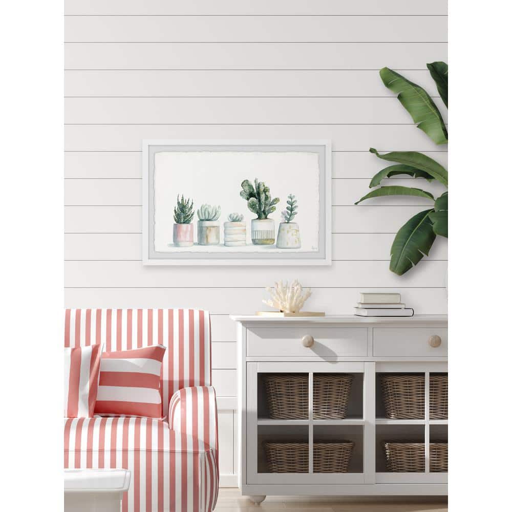 White Framed Watercolor Succulent Print for Nursery