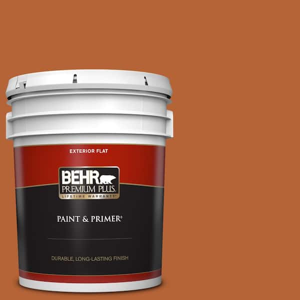 BEHR PREMIUM PLUS 5 gal. #250D-7 Caramelized Orange Flat Exterior Paint & Primer