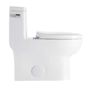 12 in. Rough-in 1-piece 1.6/1.1 GPF Double Flush Elongated Toilet in White Soft-Close Seat Included