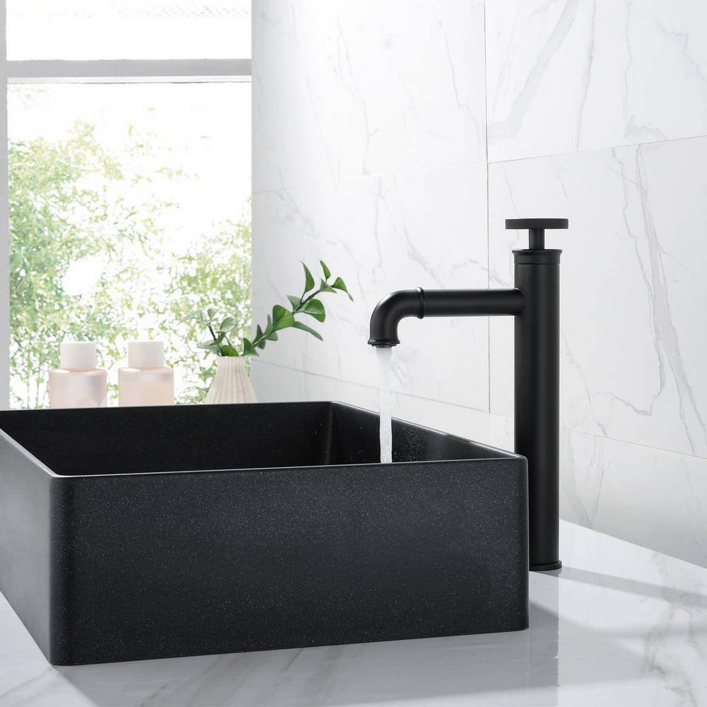 Matte Black Tall Brass Vessel Sink Faucet with Knob Handle