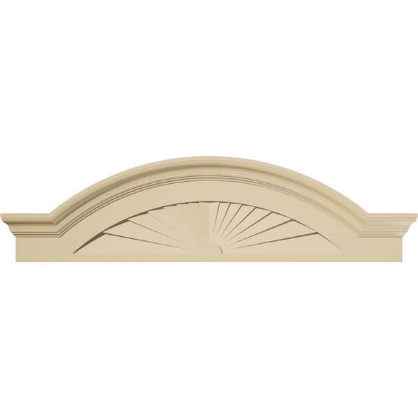 46-in. W x 12-1/2-in. H x 2-1/2-in. P Segment Arch W/Flankers Sunburst Signature Urethane Pediment, Primed Tan
