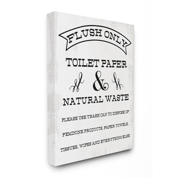 "Flush Only Toilet Paper Rustic Bathroom Sign" by Daphne Polselli Unframed Country Canvas Wall Art Print 16 in. x 20 in.