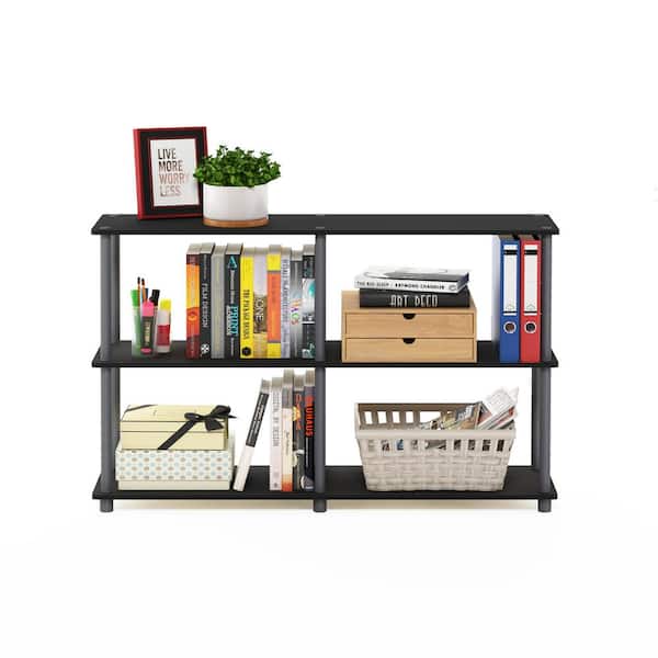 null 29.5 in. Black/Gray Plastic 3-shelf Etagere Bookcase with Open Back