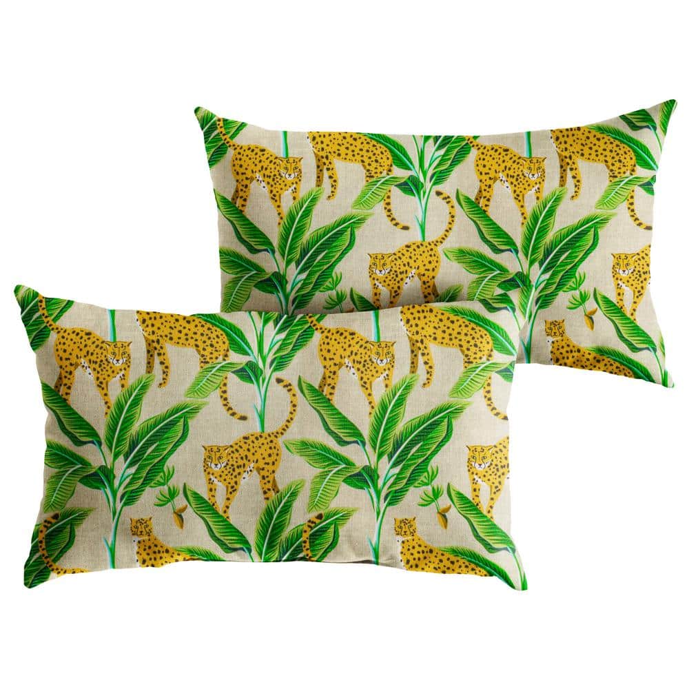 Yellow/Green Rectangular Outdoor Knife Edge Lumbar Pillows (2-Pack)