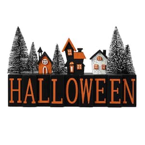 8.75 in. H Halloween Wooden Halloween Haunted House Table Sign