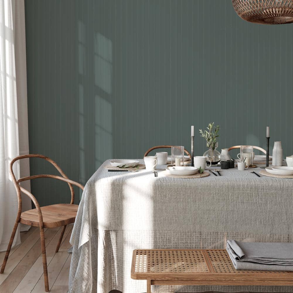 Teal Green Faux Wood Beadboard Peel and Stick Wallpaper Roll