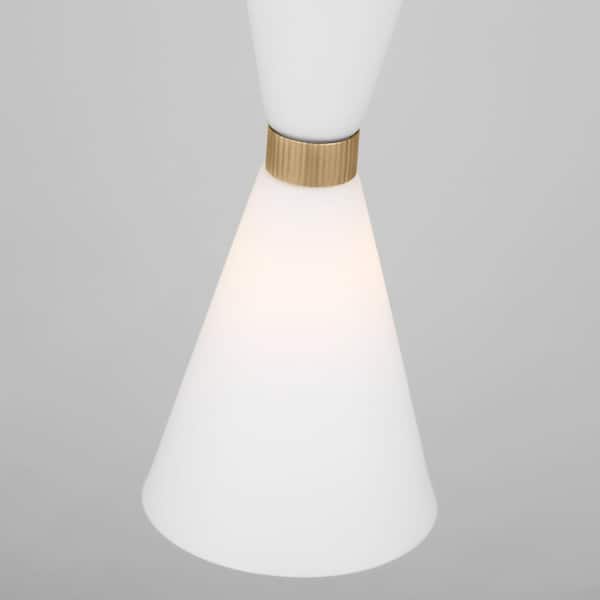 SCOTT LIVING - Belcarra Small 8 in. W x 16.375 in. H 1-Light Satin Brass Statement Pendant Light with Etched White Glass Shade