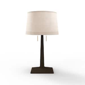 Taper 30in. Dark Walnut Wood LED Table Lamp for Living Room with White Linen Shade