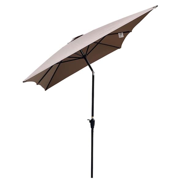 Tatayosi 9 ft. Steel Patio Umbrella Outdoor Umbrella with Crank and Push Button in Mushroom