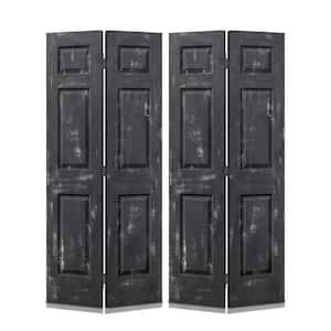 48 in. x 80 in. Vintage Black Stain 6 Panel MDF Composite Bi-Fold Double Closet Door with Hardware Kit