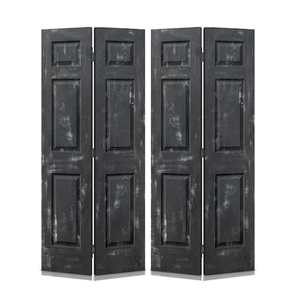 CALHOME 72 in. x 80 in. Vintage Black Stain 6 Panel MDF Composite Bi-Fold Double Closet Door with Hardware Kit