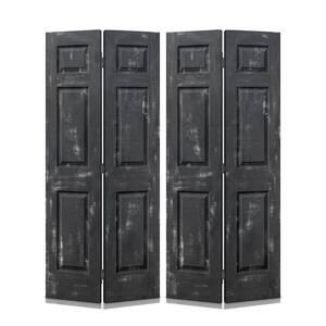 48 in. x 84 in. Hollow Core Vintage Black Stain 6 Panel MDF Composite Bi-Fold Double Closet Door with Hardware Kit