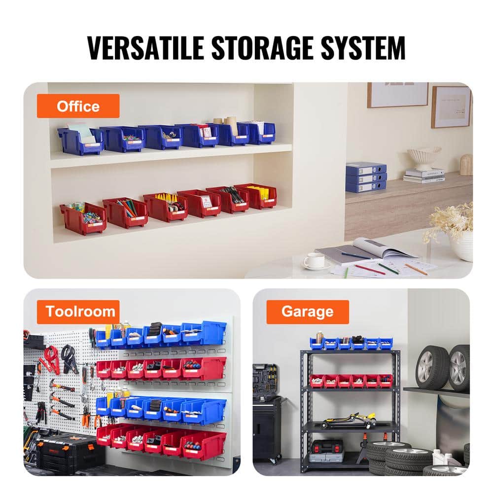 Blue and Red Stackable Plastic Storage Bins for Kids