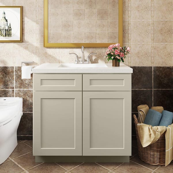 Hausvita 36 in. W x 21 in. D x 34.5 in. H in Antique White Plywood Ready to Assemble Floor Vanity Sink Base Kitchen Cabinet