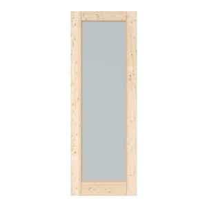 28 in. x 80 in. Unfinished Solid Core Pine Wood 1-Lite Tempered Frosted Glass Interior Door Slab
