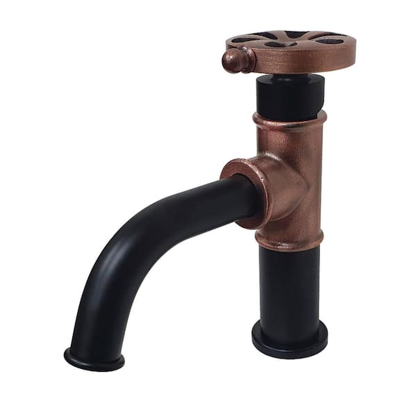 Kingston Brass Belknap Single-Handle Single Hole Bathroom Faucet with Push Pop-Up in Matte Black/Antique Copper