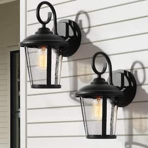 Modern Lantern Outdoor Wall Sconce Luxe 1-Light Black Cylinder Outdoor Wall Sconce with Clear Glass Shade (2-Pack)