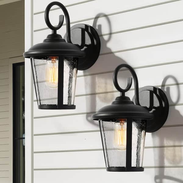 Uolfin Modern Lantern Outdoor Wall Sconce Luxe 1-Light Black Cylinder Outdoor Wall Sconce with Clear Glass Shade (2-Pack)