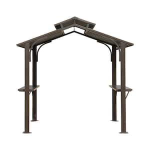 8 ft. x 5 ft. Dark Brown Hardtop Grill Gazebo with 2 Side Shelves and Ceiling Hooks
