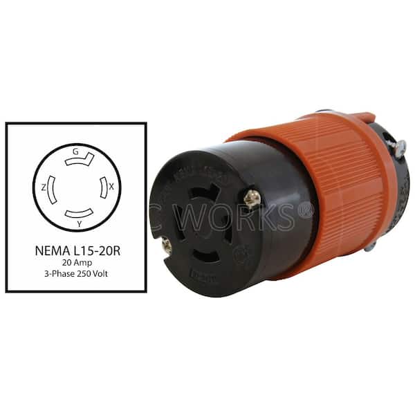 AC WORKS L15-20R 20A 250V 3-Phase 4-Prong Locking Female Connector