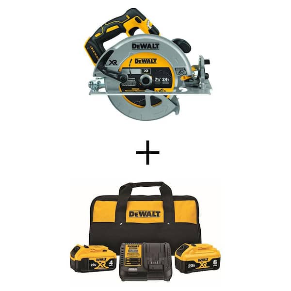 DEWALT 20V MAX XR Cordless Brushless 7-1/4 in., Circular Saw, (1) 20V 6.0Ah and (1) 20V 4.0Ah Batteries, and Charger