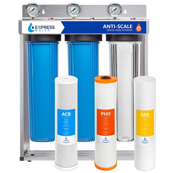 3 Stage Whole House Water Filtration System - Sediment, PHO, Carbon - includes Pressure Gauges and more