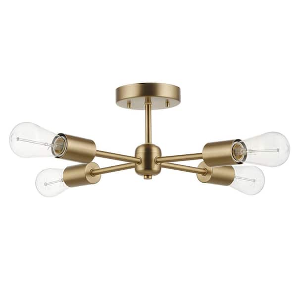 Vane 17 in. 4-Light Matte Brass Semi-Flush Mount