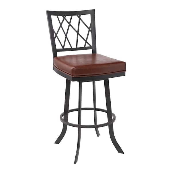 Armen Living Giselle Contemporary 26 in. Matte Black and Vintage Coffee Faux Leather Counter Height Bar Stool