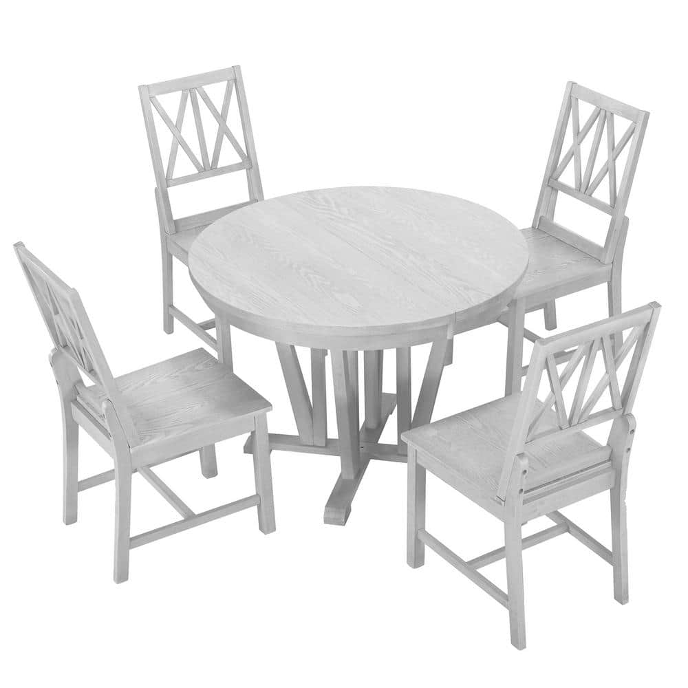 5-Piece Wood Outdoor Extendable Dining Table Set with 4 Cross Back Dining Chairs for Kitchen price history on PriceWatchPro