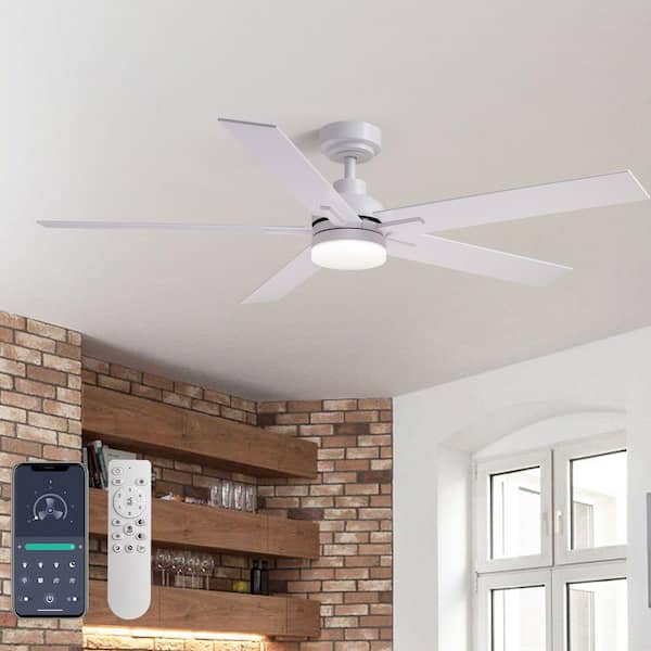 ANTOINE 56 in. Modern Smart Indoor White Ceiling Fan with Dimmable LED Light and APP Remote Control