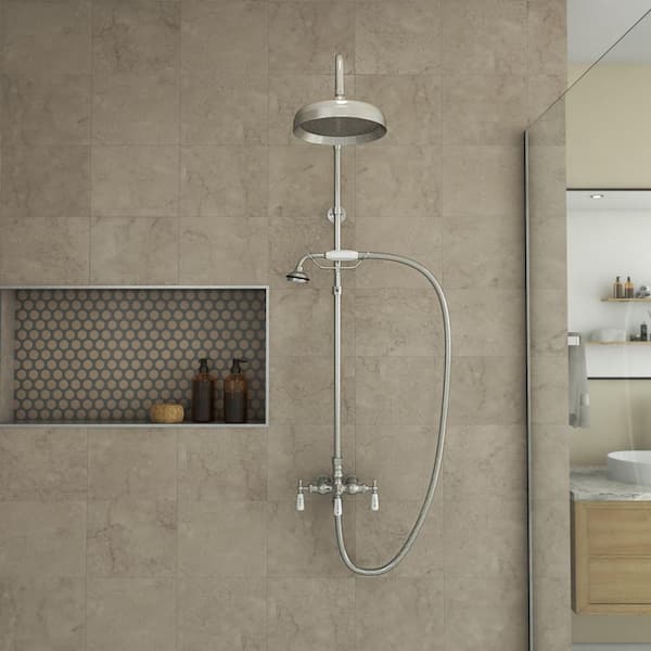 Abbey 10 in. x 34 in. 1/2 in. Shower Faucet Set with Handshower in Brushed Nickel