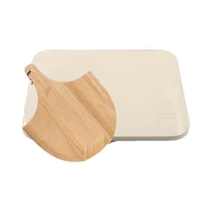 2-Piece Outdoor Rectangular Pizza Stone With Free Wooden Peel