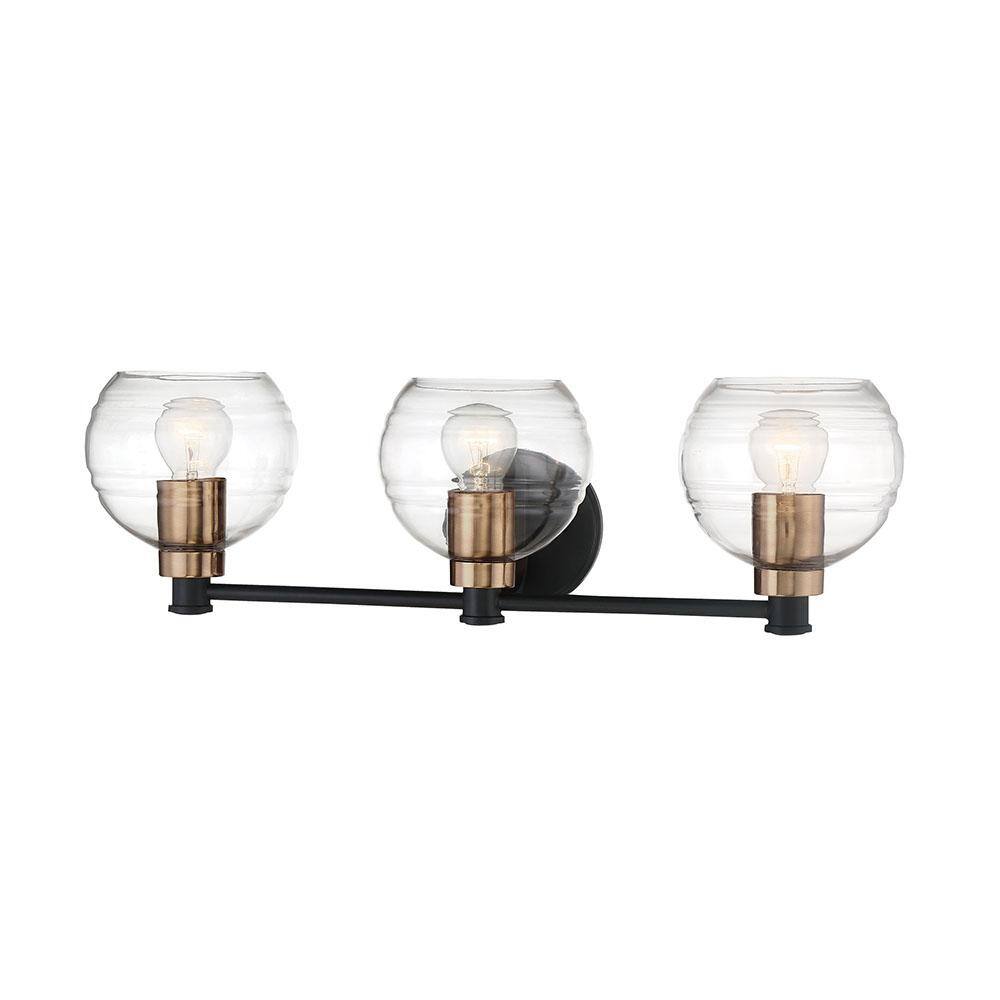 Sand Coal and Brushed Brass 3-Light Bath Vanity with Clear Glass