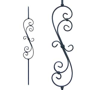 Stair Parts 44 in. x 1/2 in. Satin Black Decorative Scroll Iron Baluster for Stair Remodel