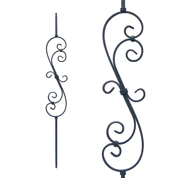EVERMARK Stair Parts 44 in. x 1/2 in. Satin Black Decorative Scroll Iron Baluster for Stair Remodel